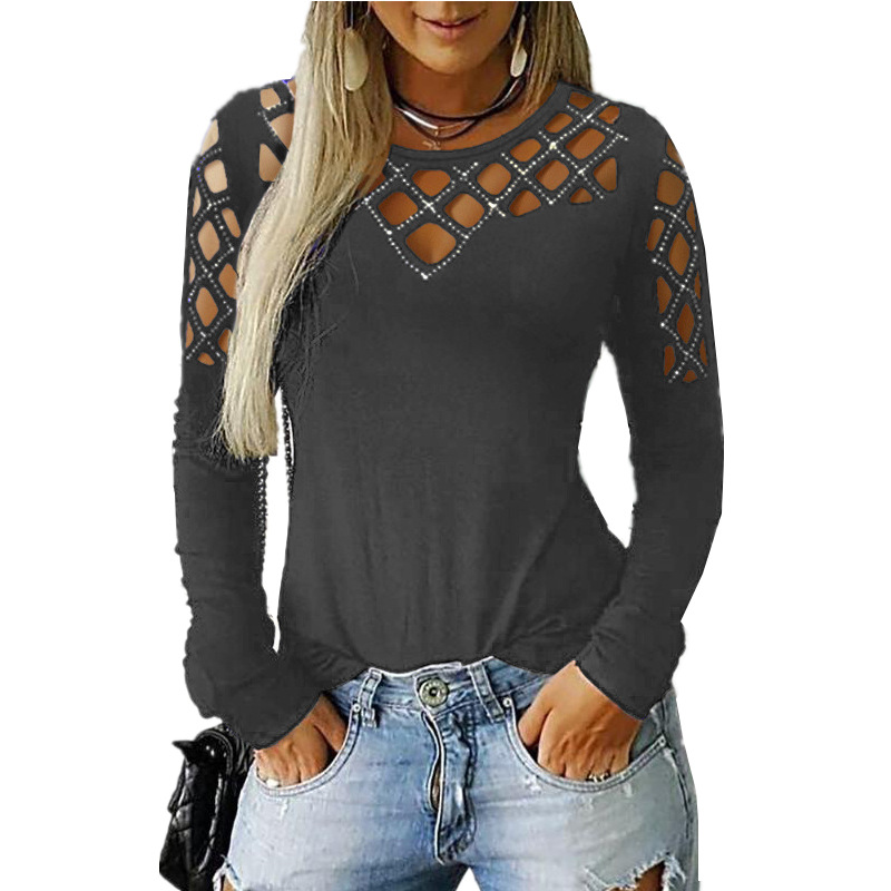 Autumn and winter hollow permed long-sleeved T-shirt top 26