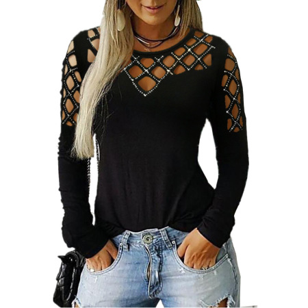 Autumn and winter hollow permed long-sleeved T-shirt top 26