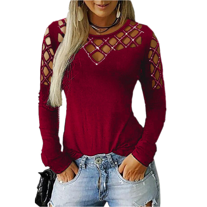 Autumn and winter hollow permed long-sleeved T-shirt top 26