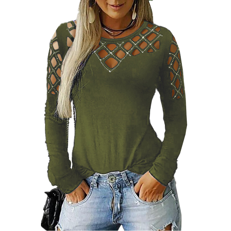 Autumn and winter hollow permed long-sleeved T-shirt top 26