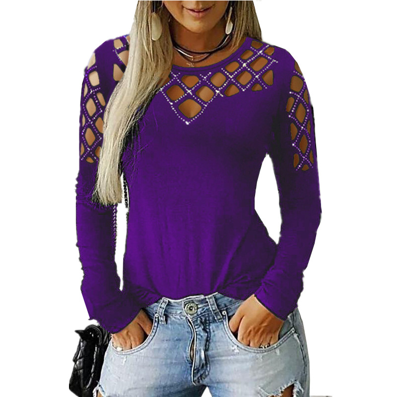 Autumn and winter hollow permed long-sleeved T-shirt top 26