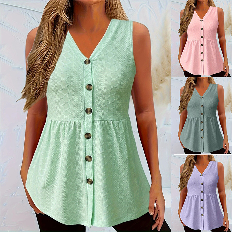 European and American twist-button solid color non-porous casual vest 6