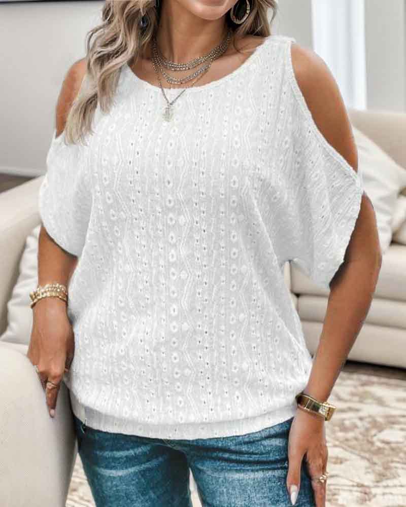 New solid color off-shoulder hollow T-shirt top 22