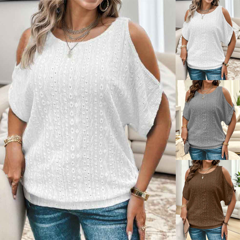 New solid color off-shoulder hollow T-shirt top 22 01