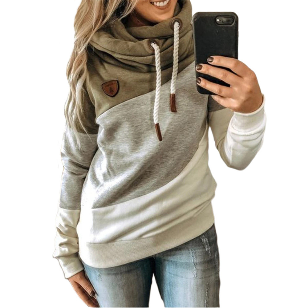 New women's patchwork hooded fleece loose sweatshirt 30 01