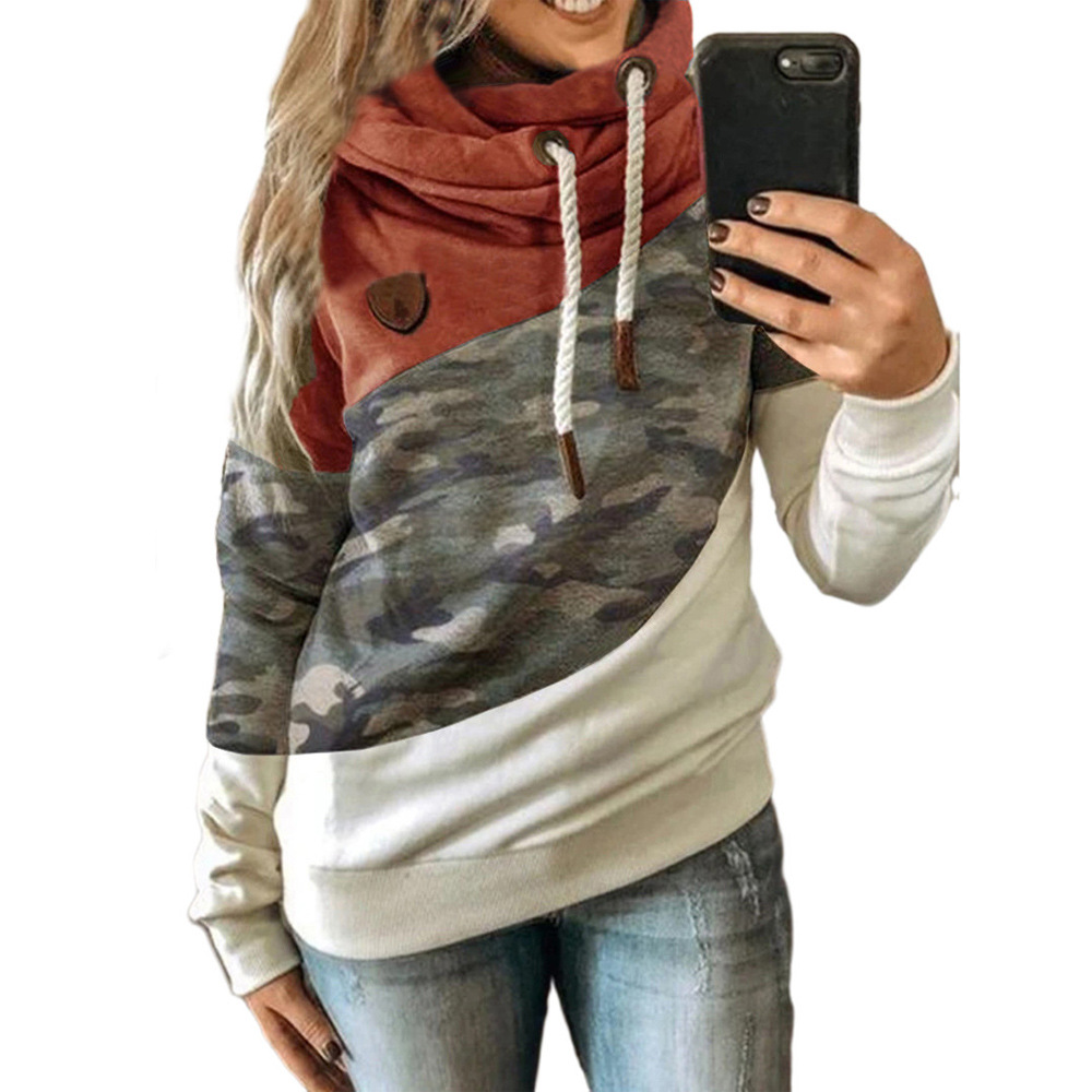 New women's patchwork hooded fleece loose sweatshirt 30