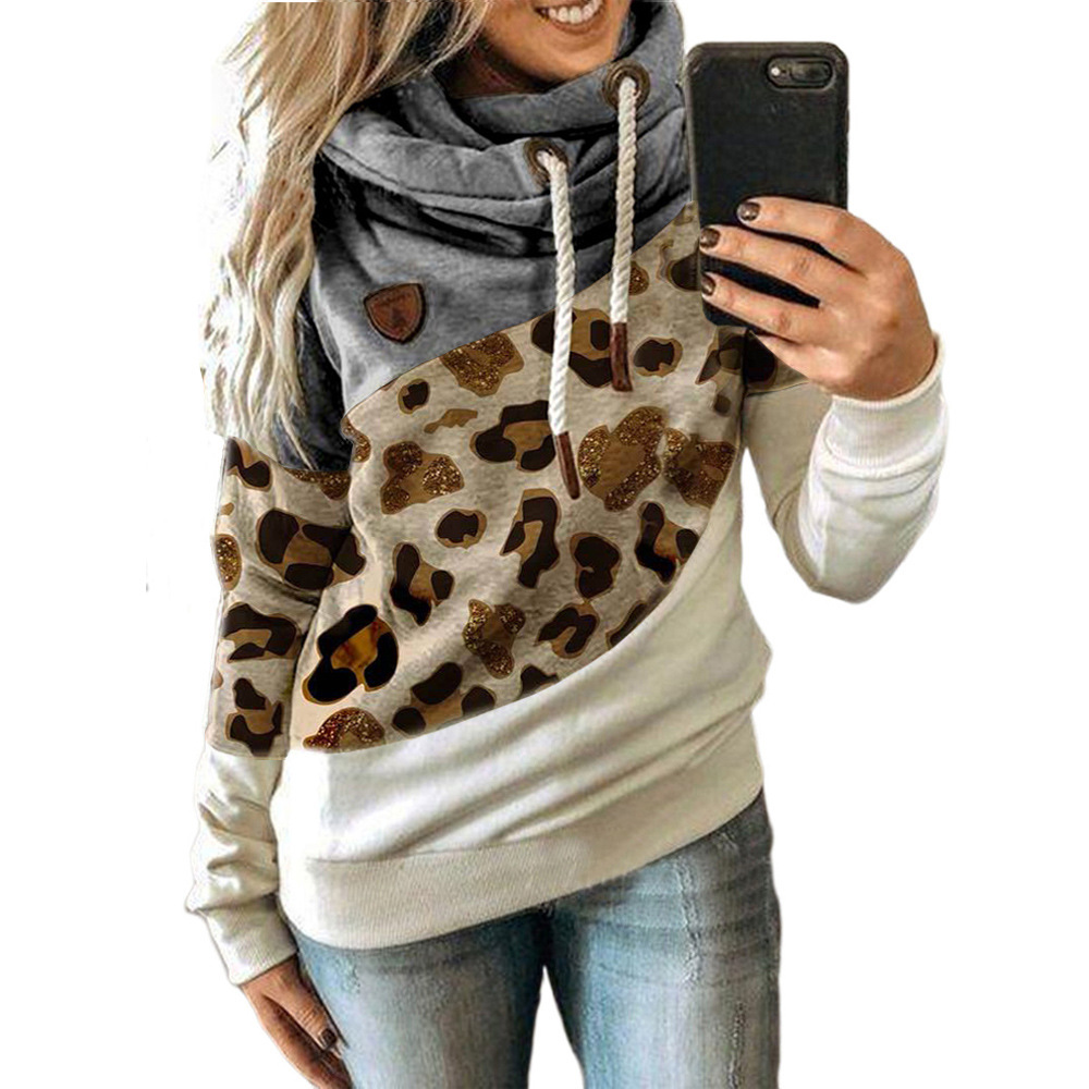 New women's patchwork hooded fleece loose sweatshirt 30 02