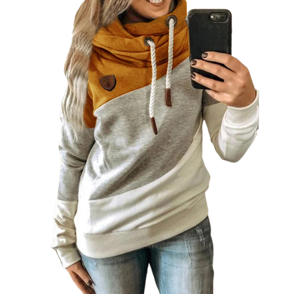 New women's patchwork hooded fleece loose sweatshirt 30
