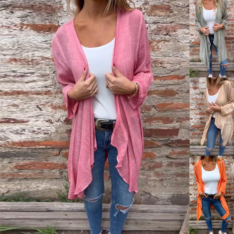 New Women's Solid Color Casual Long Sleeve Cardigan 16