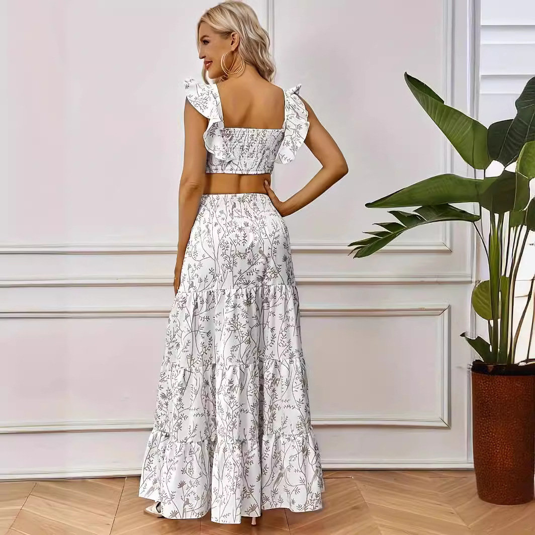 Printed suit skirt, short top, printed skirt suit for women 15