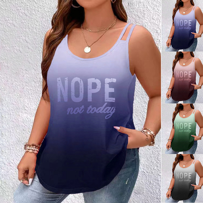 Round neck gradient letter print sleeveless one shoulder camisole 9