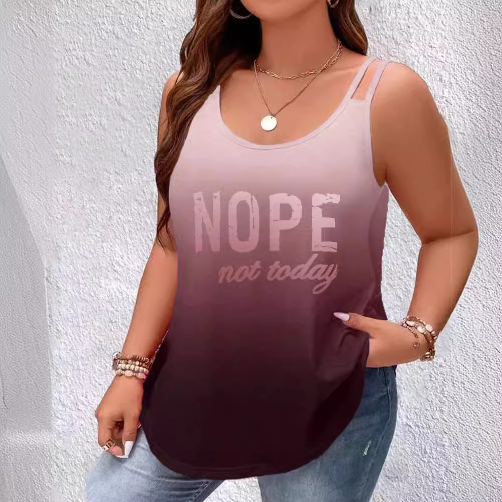Round neck gradient letter print sleeveless one shoulder camisole 9