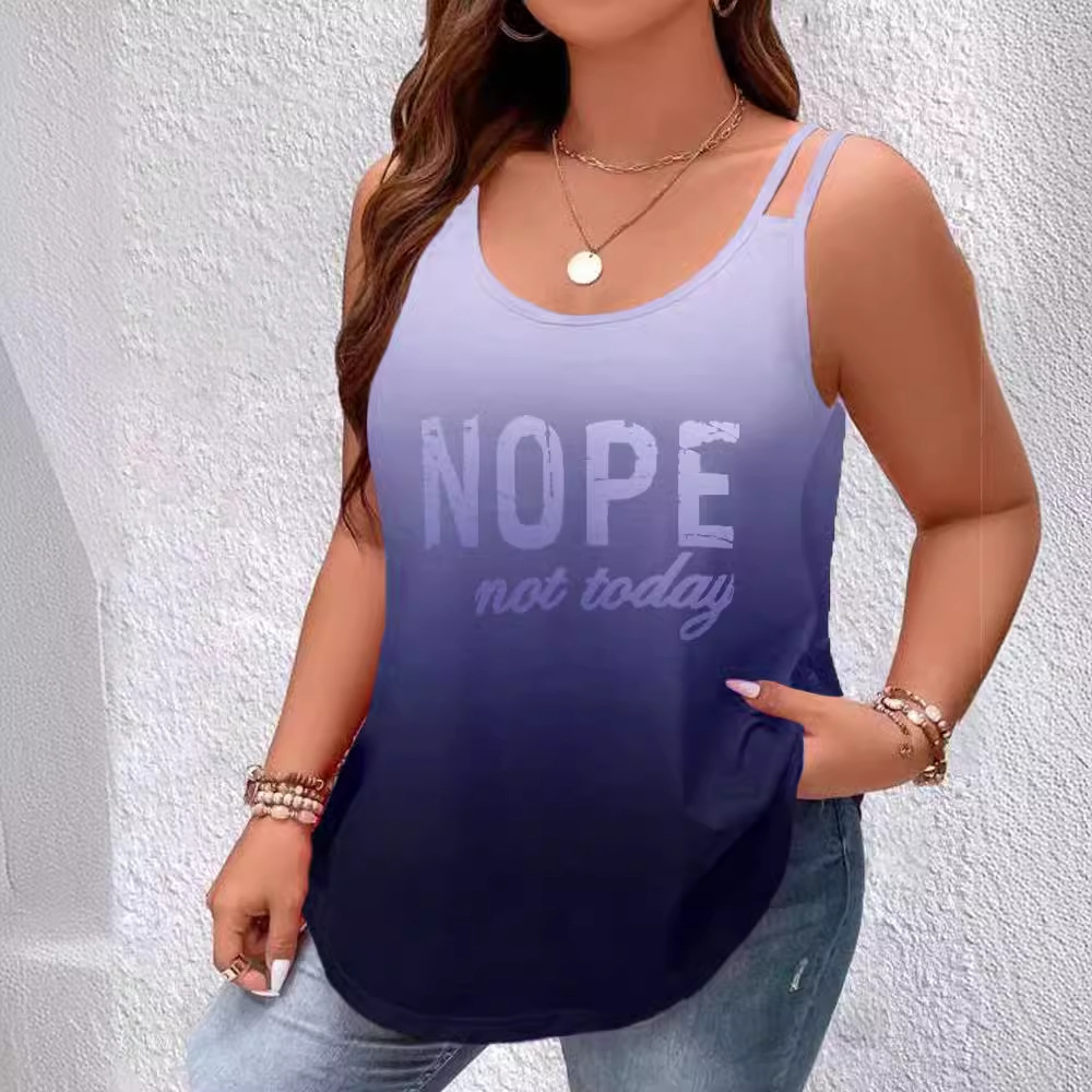 Round neck gradient letter print sleeveless one shoulder camisole 9