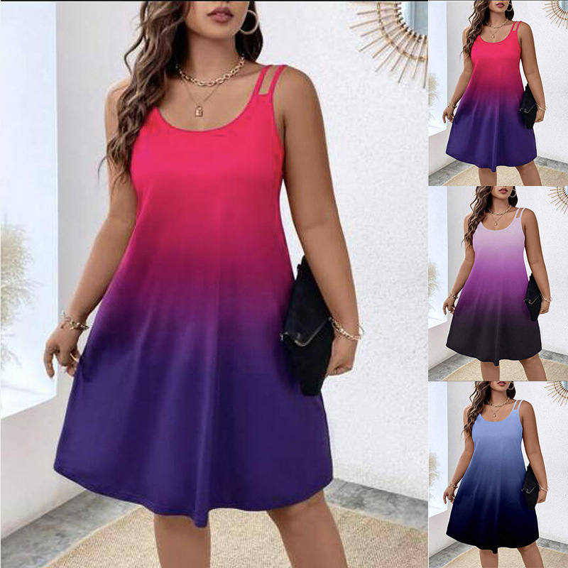 Women's round neck gradient print casual camisole dress 8 01