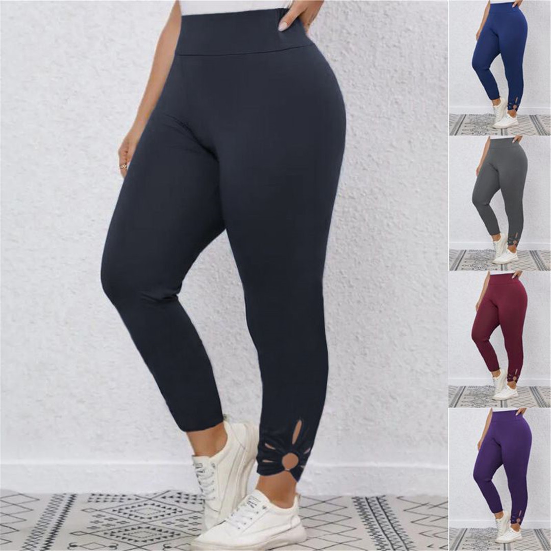 New women's casual pants hollow petal tight elastic pants 33 01