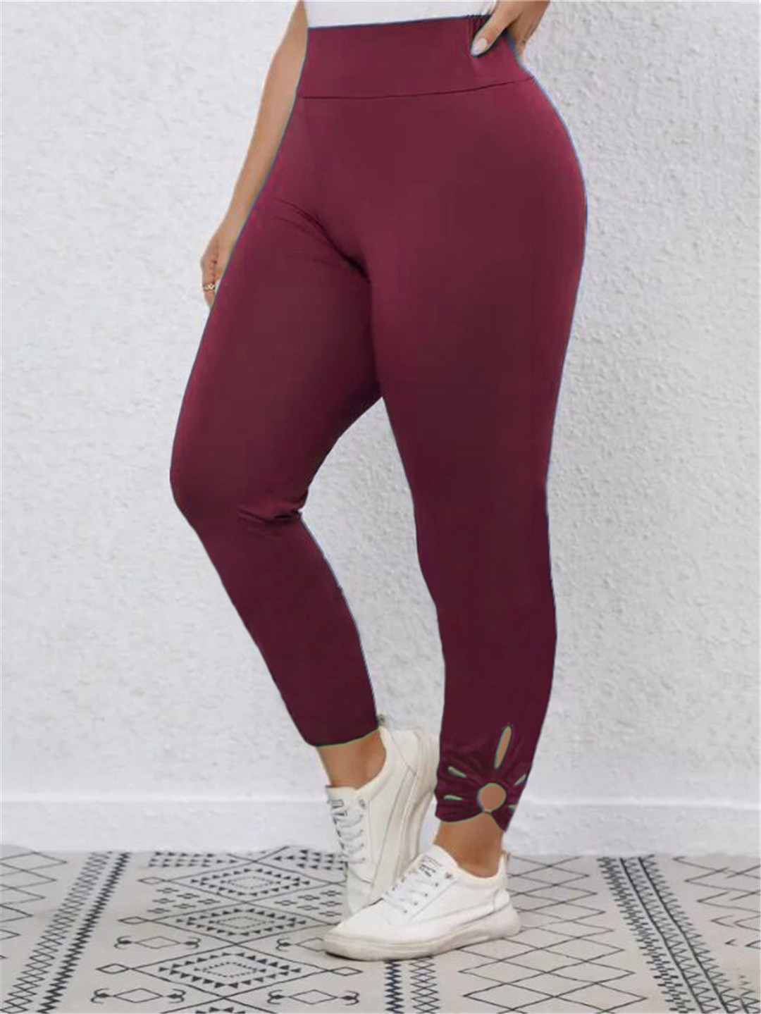 New women's casual pants hollow petal tight elastic pants 33