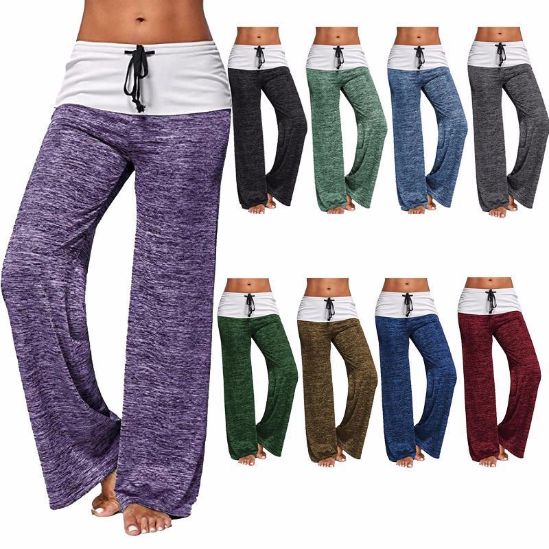 Spliced yoga quick-drying sports pants outdoor casual wide-leg pants 45