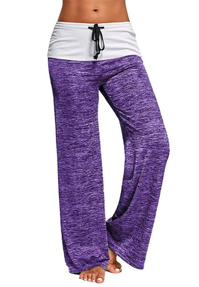 Spliced yoga quick-drying sports pants outdoor casual wide-leg pants 45