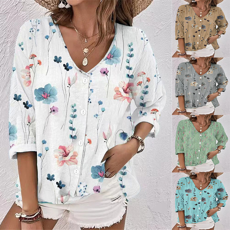 v-neck buttoned chiffon printed cardigan long sleeves 42 01