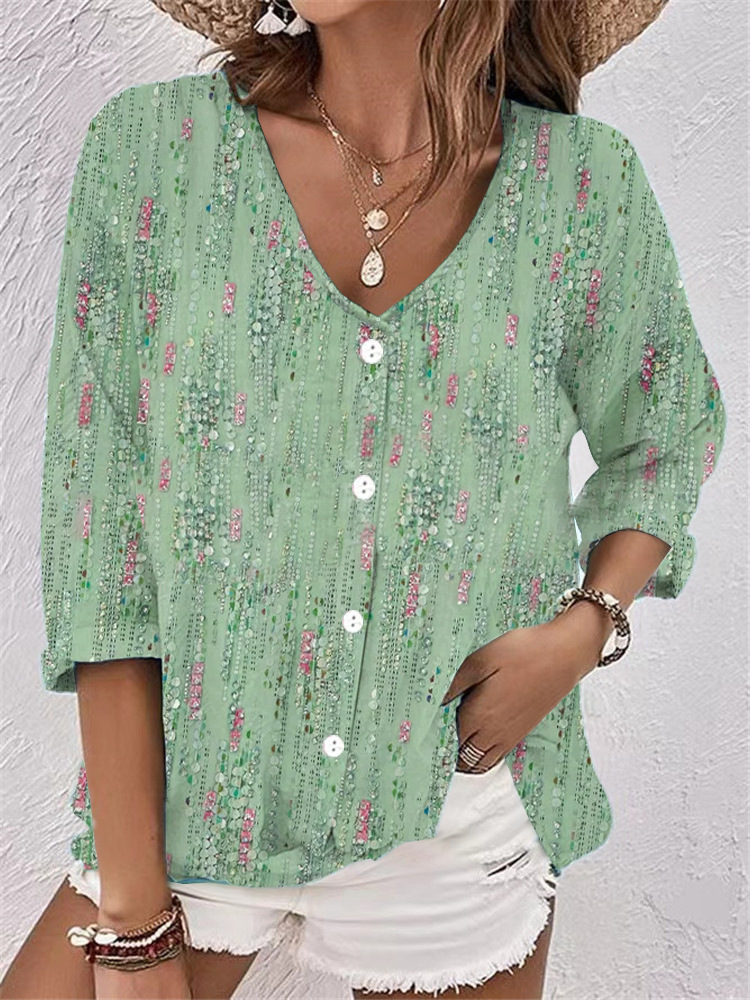 v-neck buttoned chiffon printed cardigan long sleeves 42