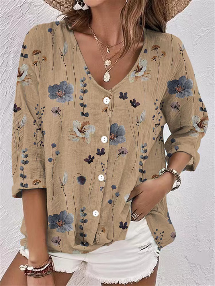 v-neck buttoned chiffon printed cardigan long sleeves 42